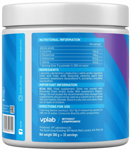 VP Laboratory BCAA 8:1:1, БЦАА 8:1:1, 300 грамм
