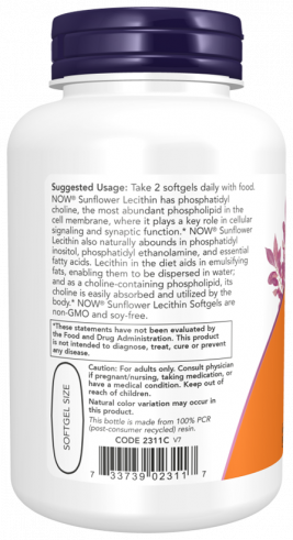 NOW Sunflower Lecithin 1200 mg, 100 капсул