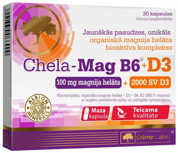 Olimp Labs Chela-Mag B6+D3, Хела-Маг B6+D3, 30 капсул